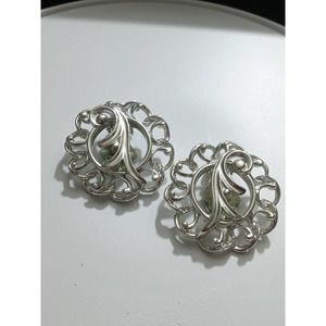Vintage Sarah Coventry Silver Leaf & Swirl Clip-on Earrings (jb3h)